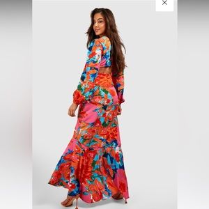 WOVEN MIX PRINT MAXI DRESS